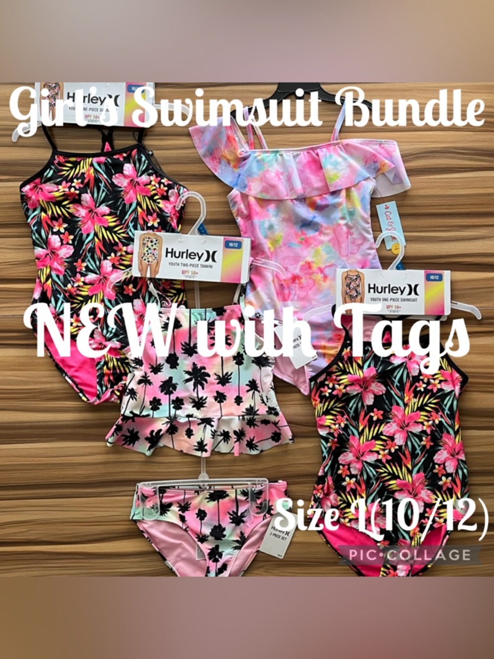 Girls Swimsuit NEW with Tags 5 Pc Bundle Hurley Target Cat & Jack Size L(10/12)